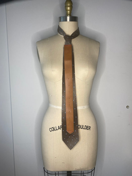 Brown and Blue polka with brown belt Necktie