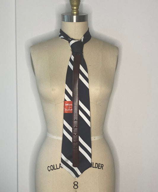 Brown Belt Loop Navy Stripe Tie