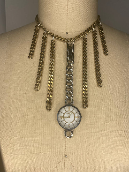Tiered Gold Bronze Chain Watch Necklace