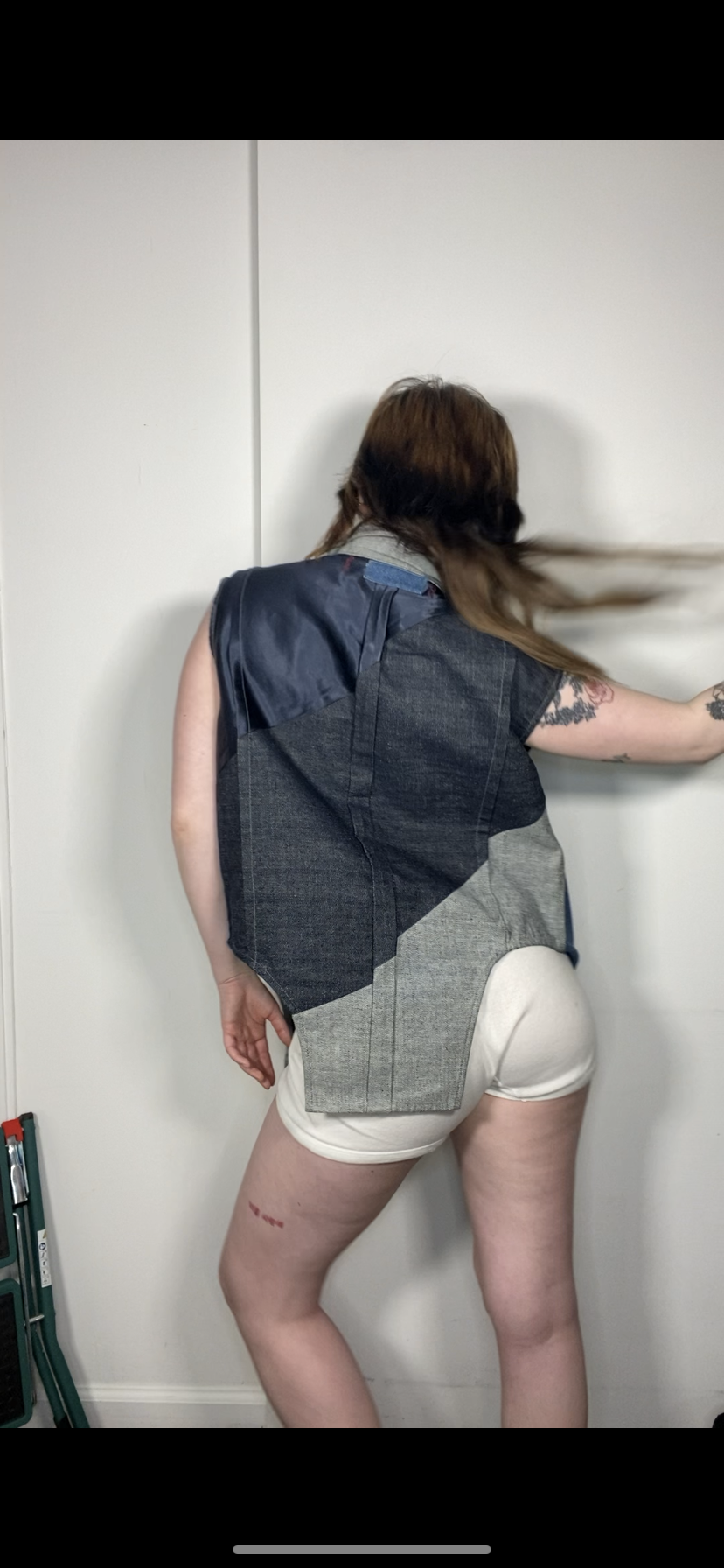 Asymmetric Silk Denim Oversized Corset Waist Vest