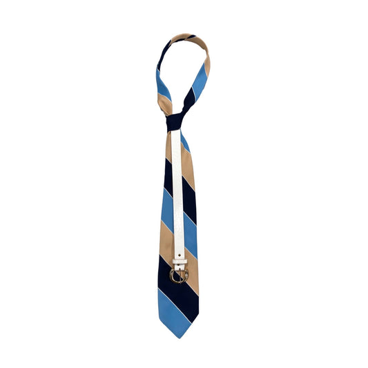 Navy/Blue/Peach Striped White Belt Buckle Tie